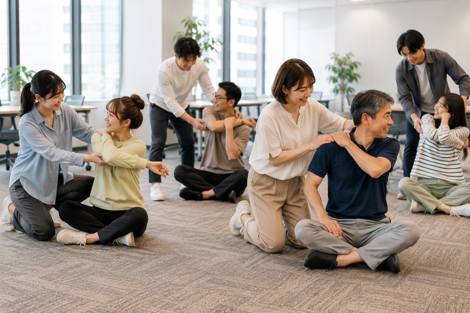 姿勢や身体の使い方を確認している様子