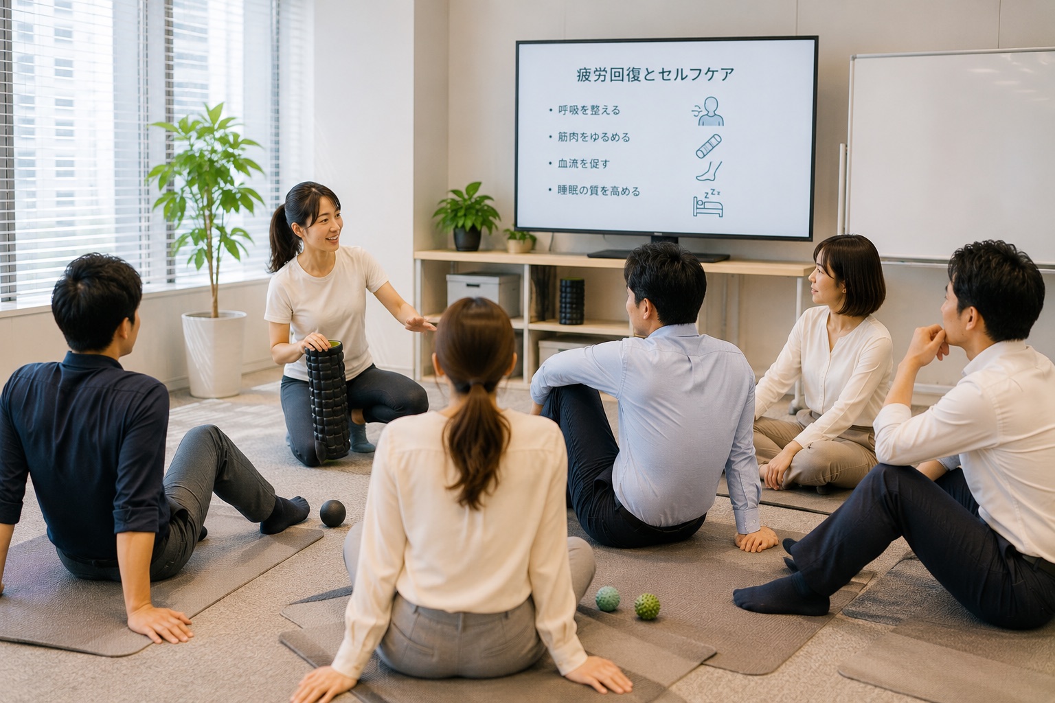疲労回復やセルフケアをしている様子